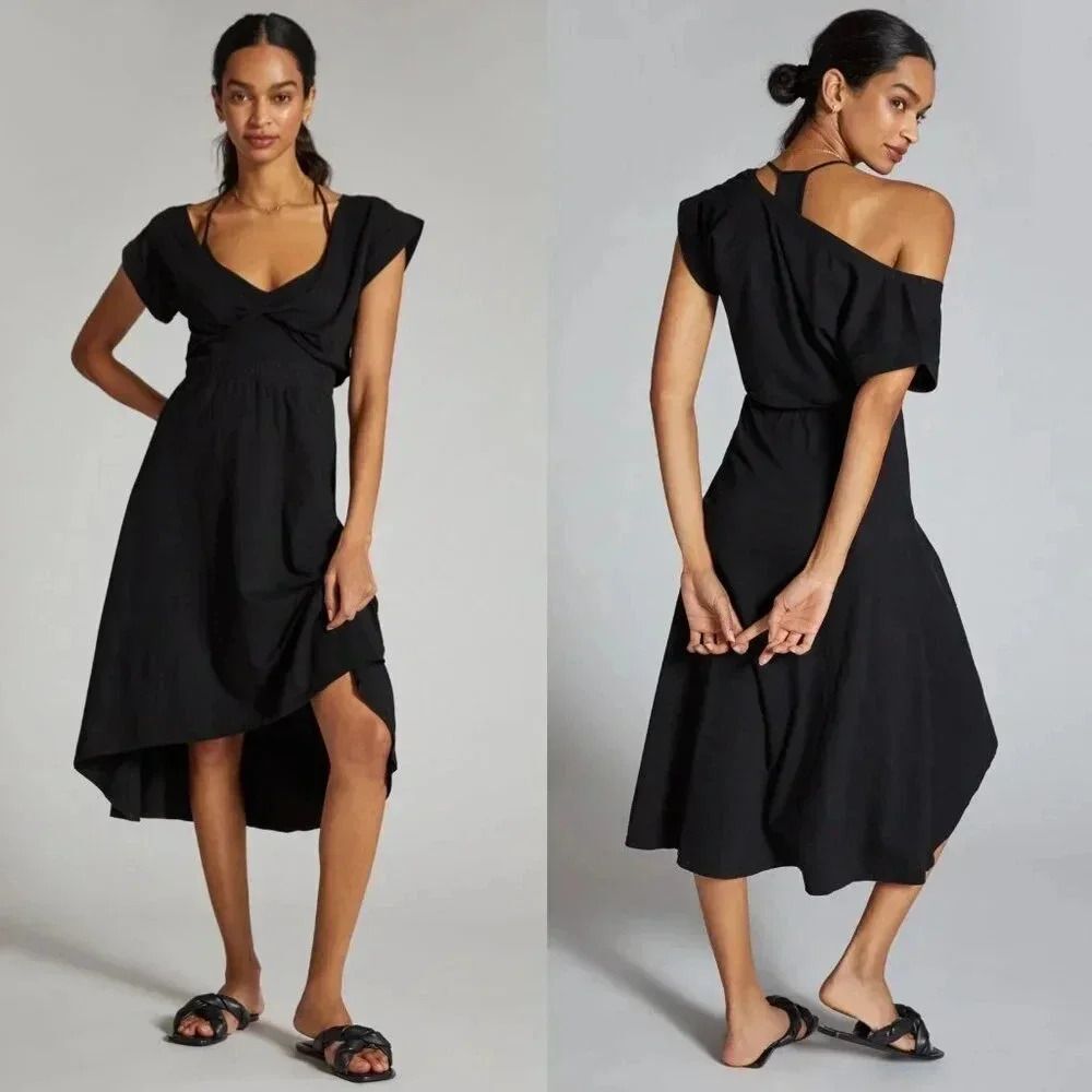 Anthropologie Daily Practice The Madeline Midi Dress in Black Size Medium NWOT